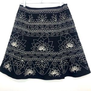 Talbots Black White Embroidered Stitch A Line Bohemian Skirt